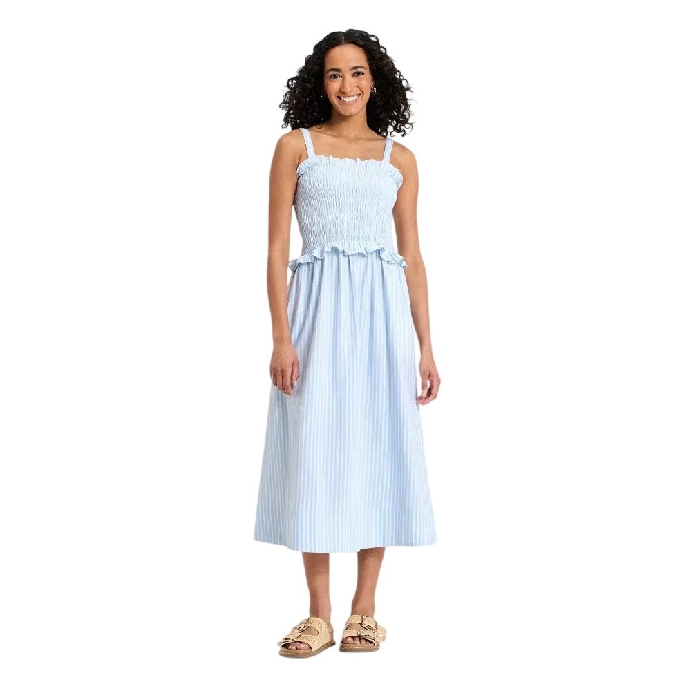 Universal Thread Women's Blue Striped Smocked Woven Maxi Dress Size Large